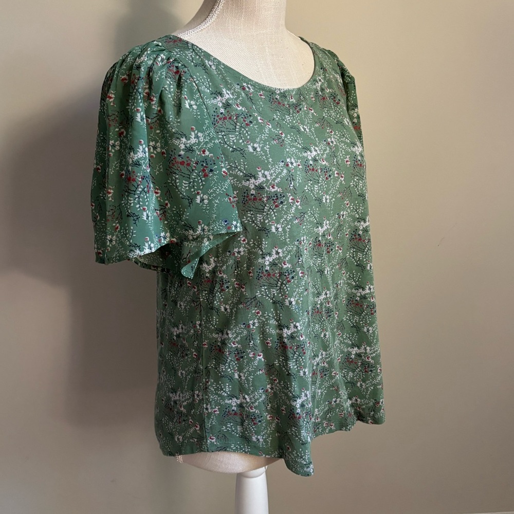 Lucky Brand Flutter Sleeve Floral Print Top Green - Picture 3 of 9